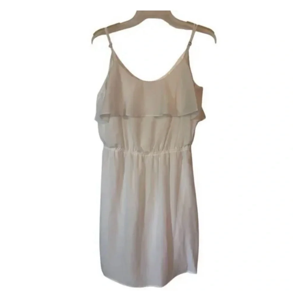 BCBGeneration White Ruffle Mini Dress with Spaghetti Straps - Picture 3 of 5